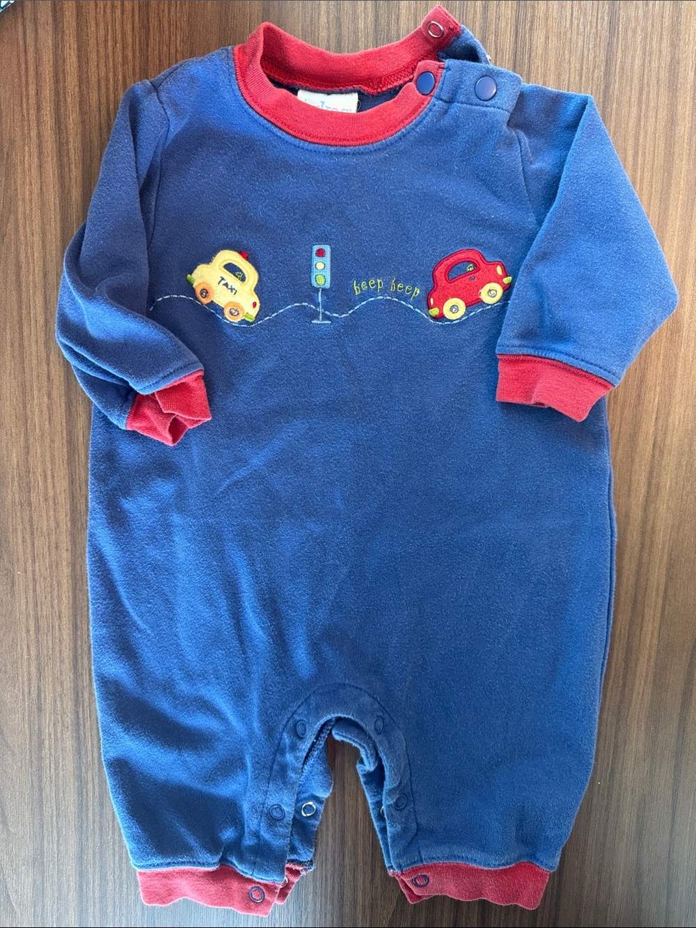 Vintage Tykes Navy Blue Baby One-Piece with Car Appliqués 3-6 Month